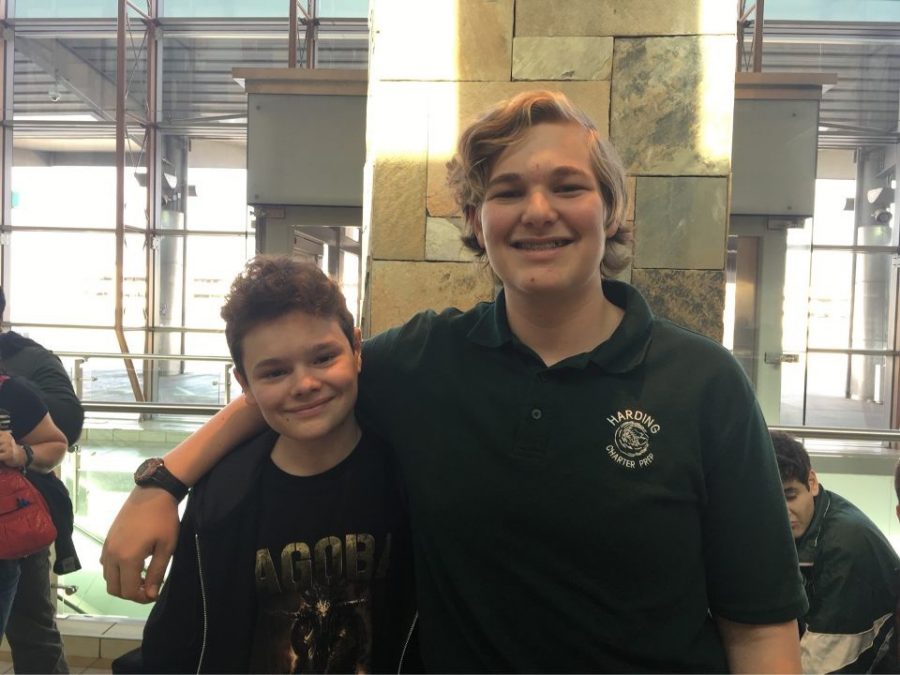 Gage+Catteeuw%2C+right%2C+and+his+French+exchange+friend+Sasha%2C+left%2C+share+a+moment+in+Will+Rogers+World+Airport.
